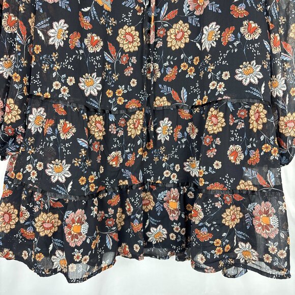 Forever 21 Black Floral Boho Babydoll Mini Dress Women’s‎ Large Tiered Skirt - Picture 4 of 16